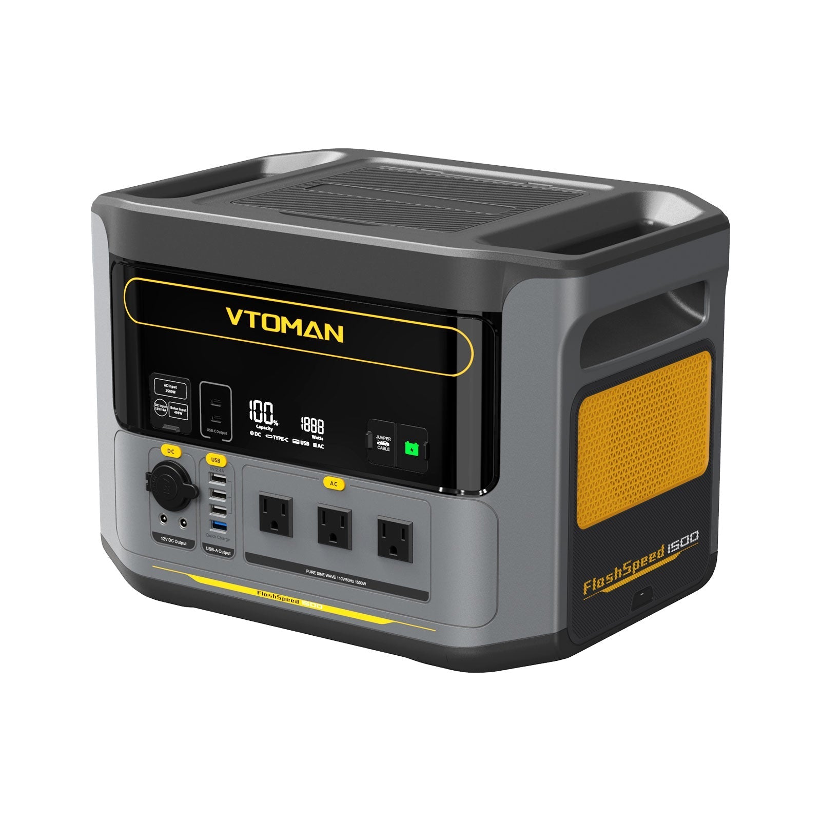 flashspeed 1500 power station with AC ports, DC ports,USB-A ports and type-c ports