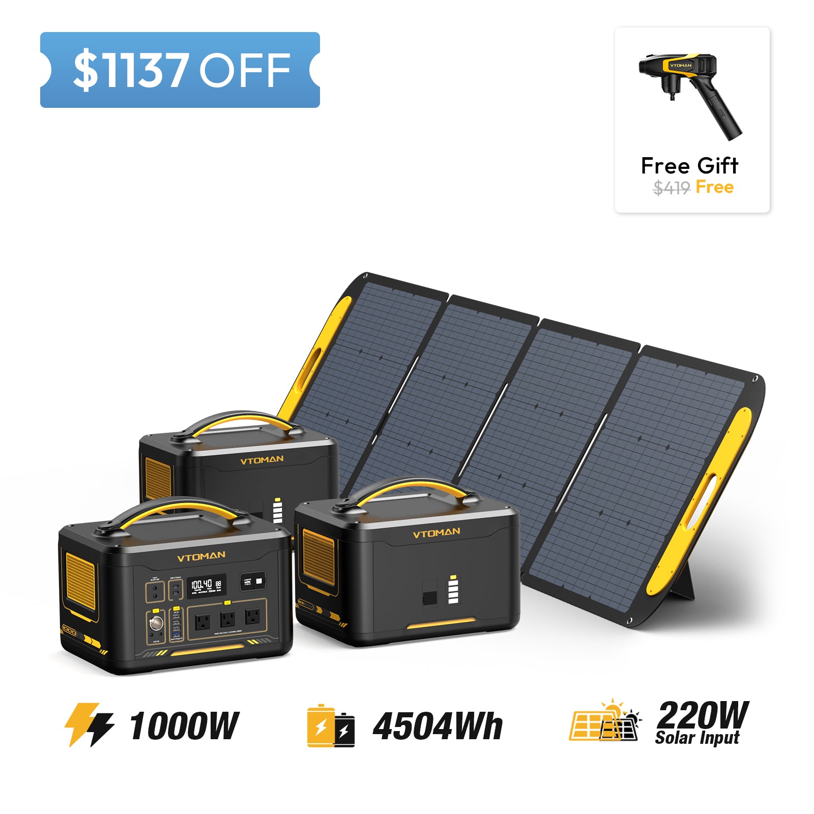 Jump 1000 and 2-1548wh extra battery and 220w solar panel save $1137in summer sale
