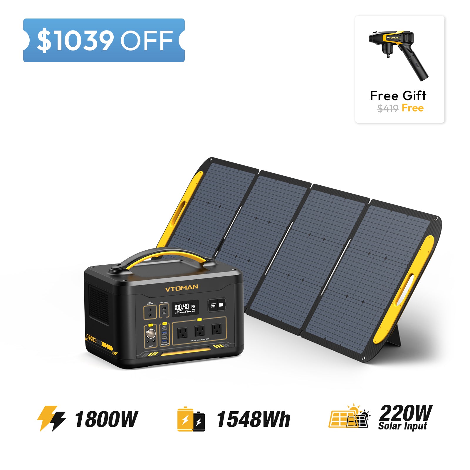jump 1800 and VS220 solar panel save $1039 in summer sale