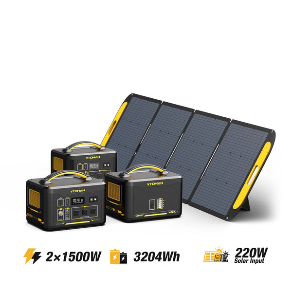 vtoman jump 1500x power station-2-1548wh extra battery-220w solar panel
