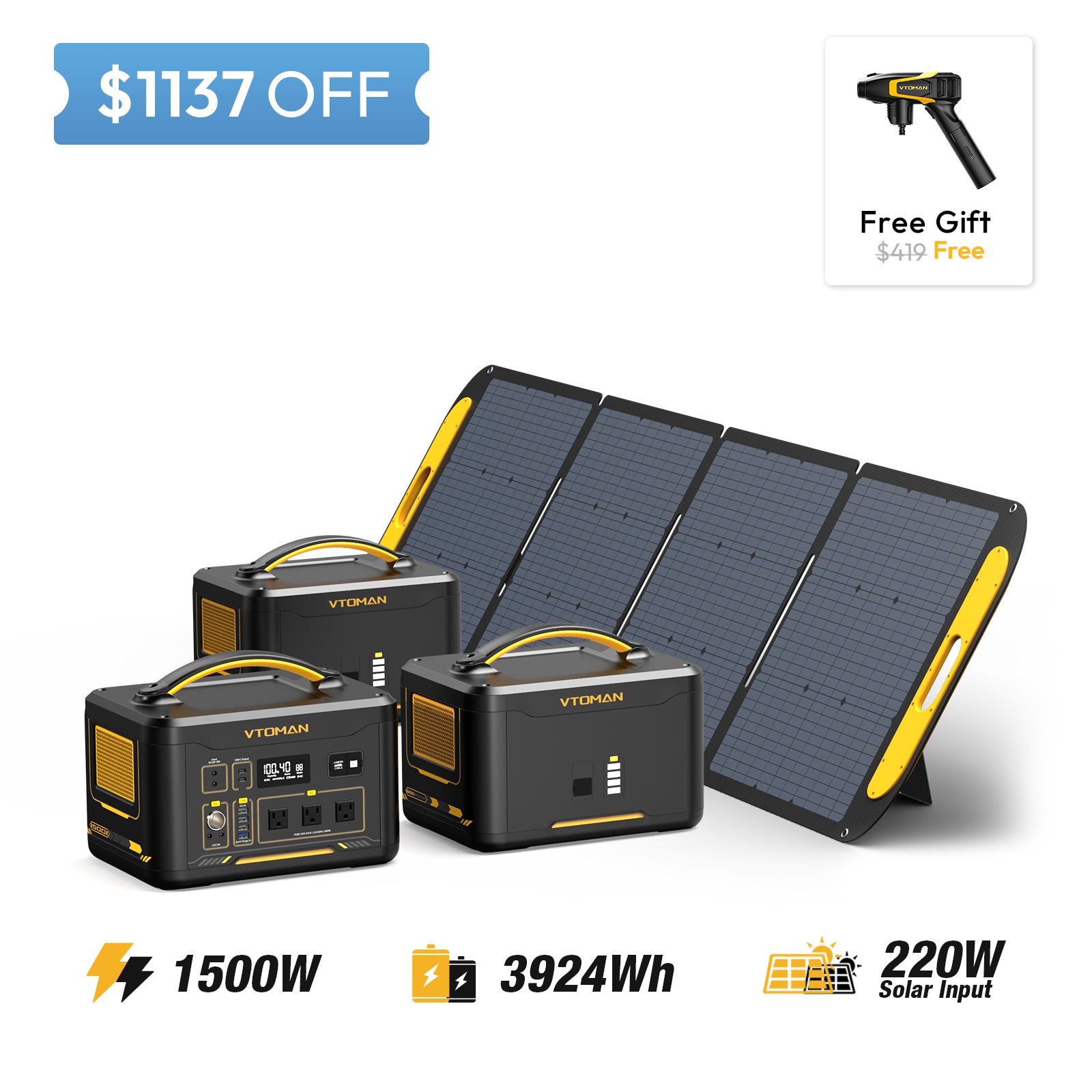 Jump 1500X and 2-1548wh extra battery and 220w solar panel save $1137 in summer sale