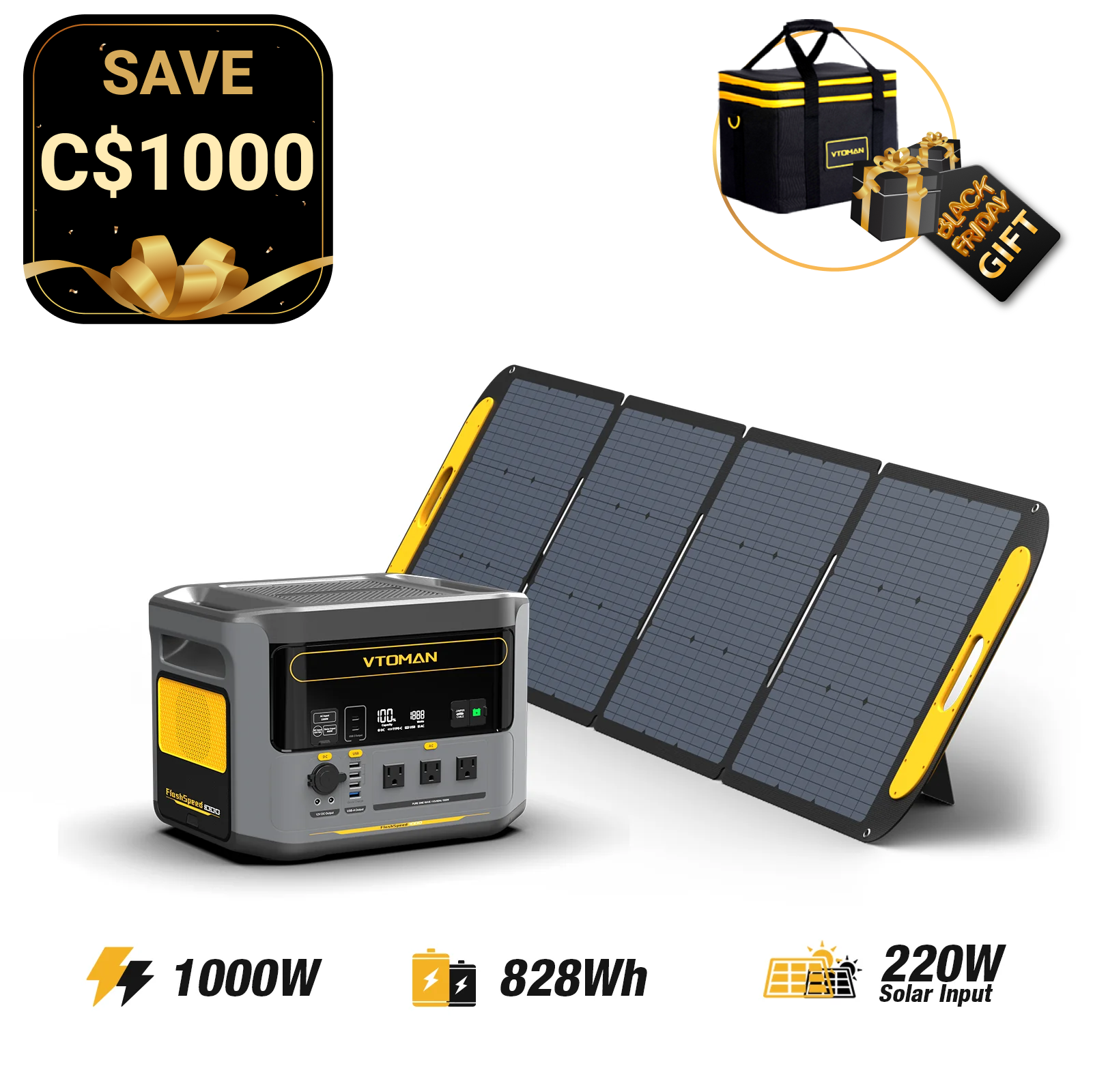 FlashSpeed 1000W/828Wh 220W Solar Generator