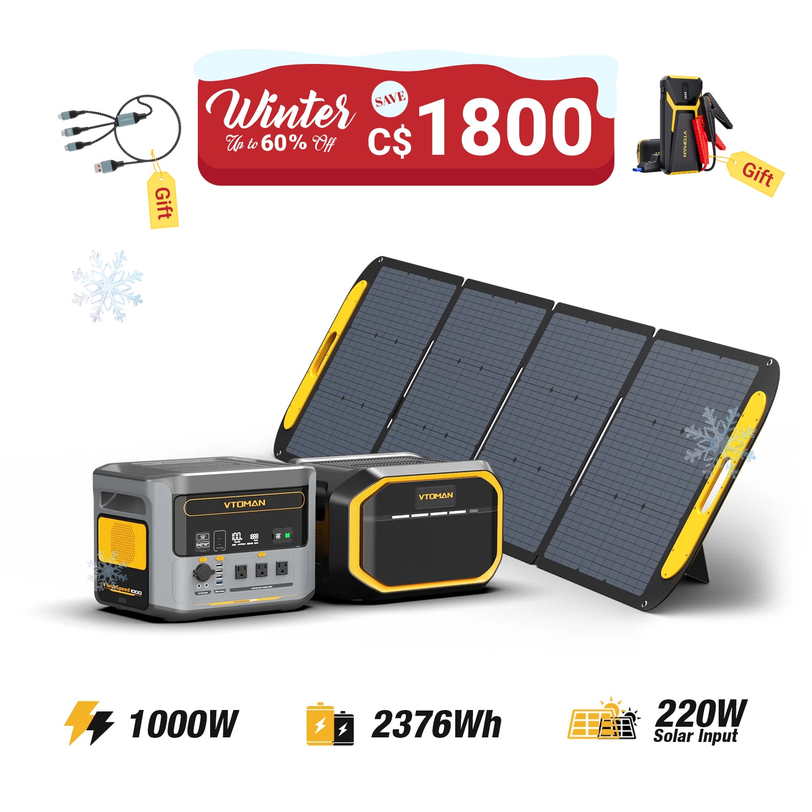 FlashSpeed 1000W/2376Wh 220W Solar Generator