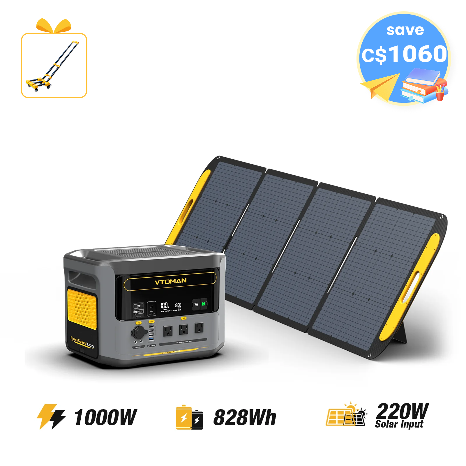 FlashSpeed 1000W/828Wh 220W Solar Generator