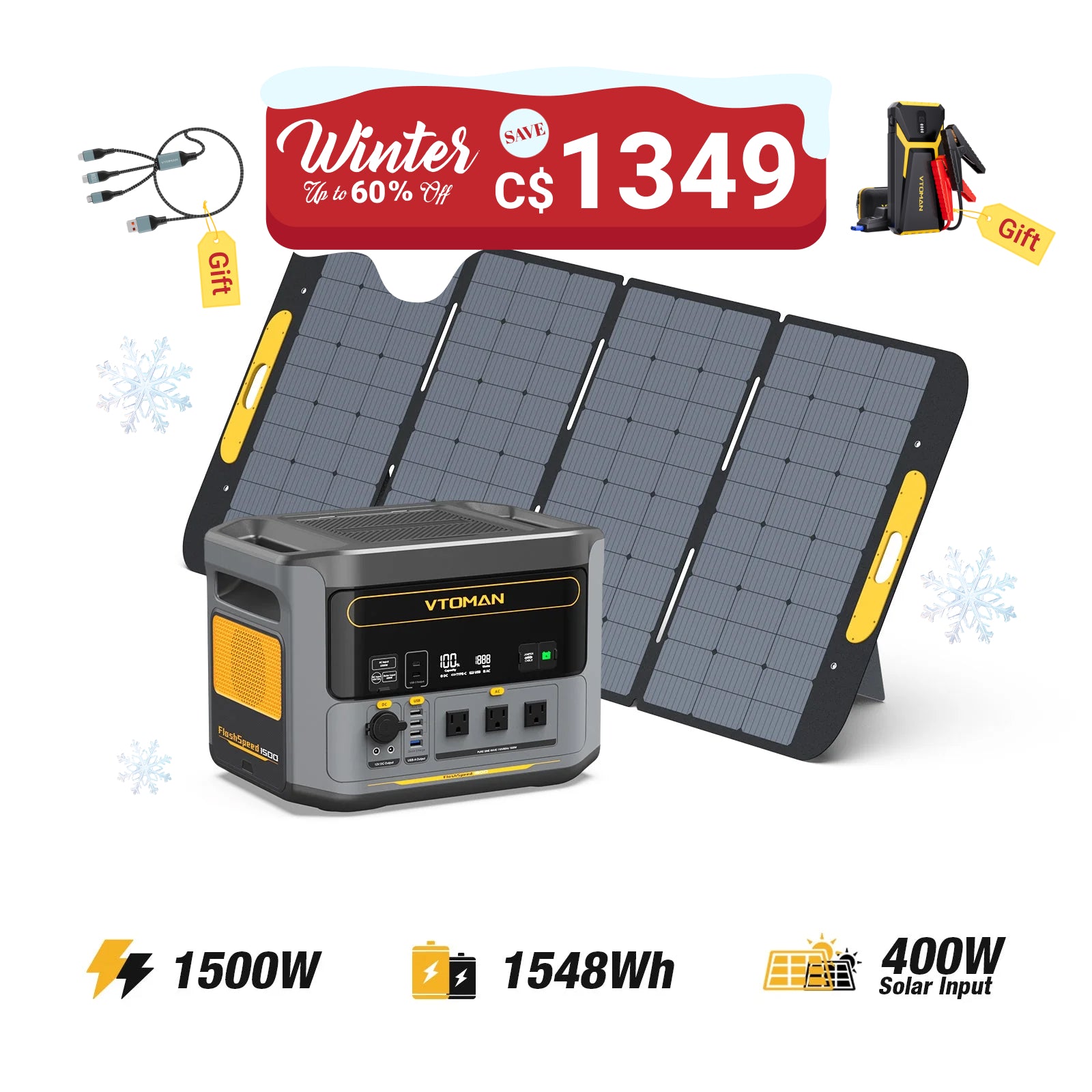 FlashSpeed 1500W/1548Wh 400W Solar Generator