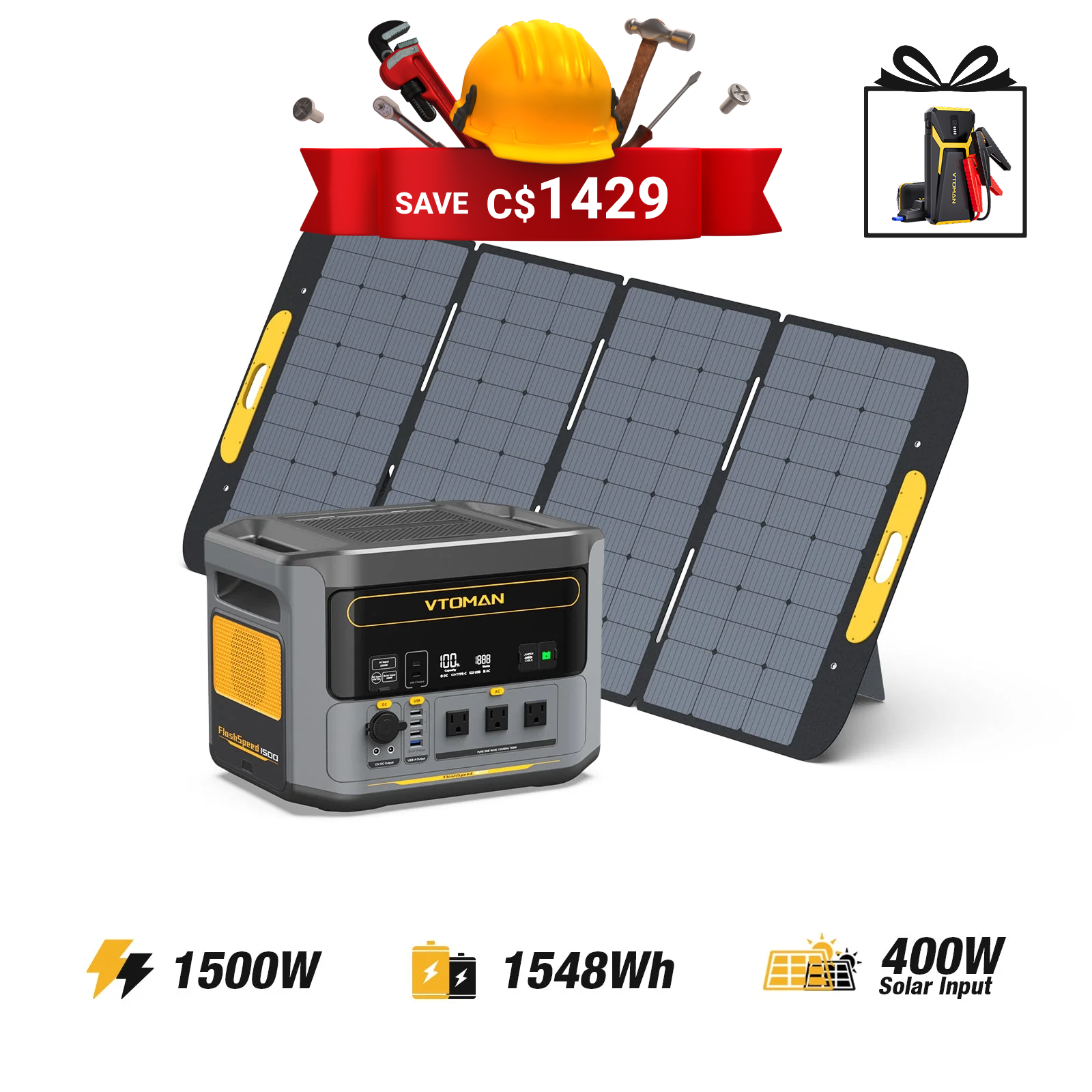 FlashSpeed 1500W/1548Wh 400W Solar Generator