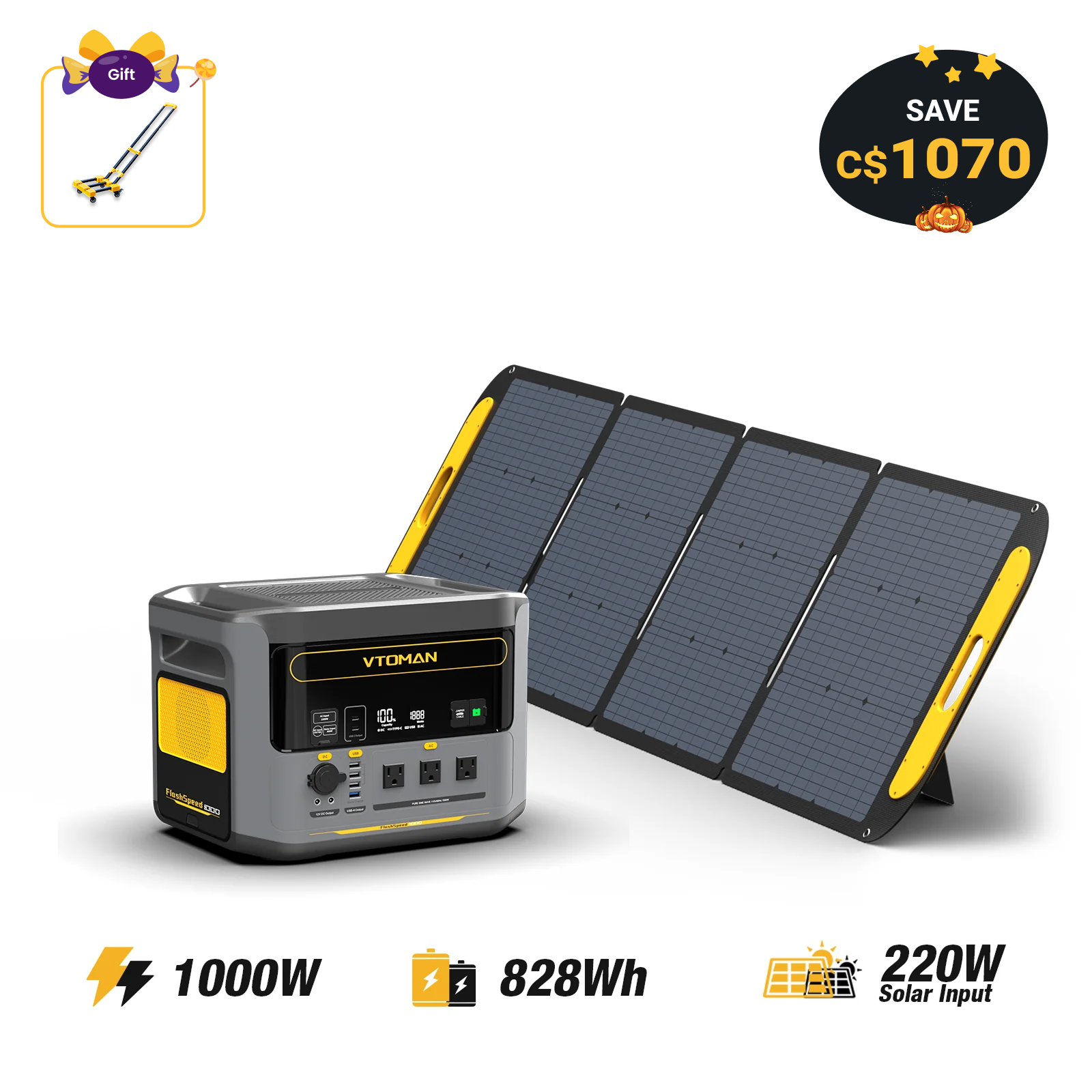 FlashSpeed 1000W/828Wh 220W Solar Generator