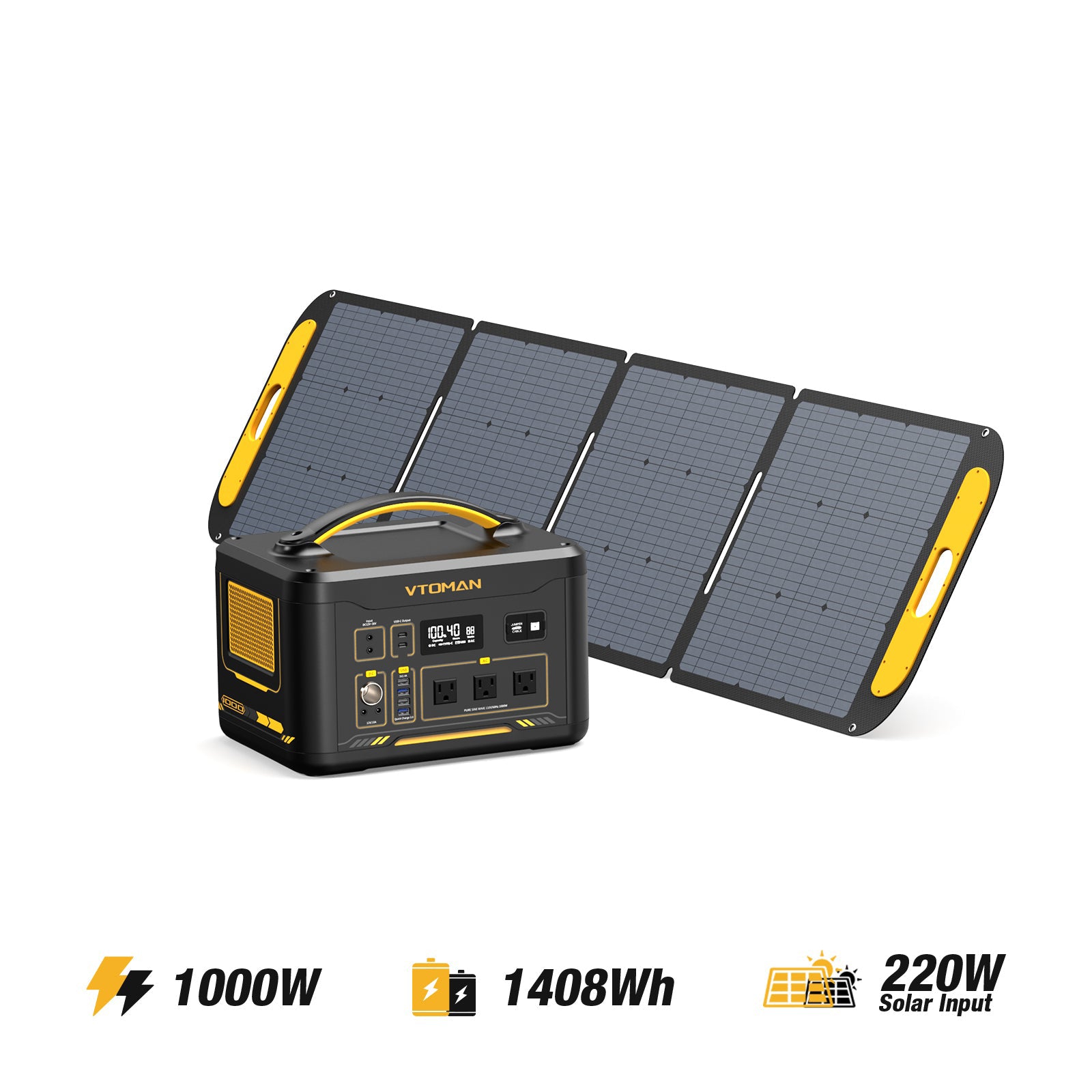 VTOMAN jump 1000W/1408Wh 220W solar generator