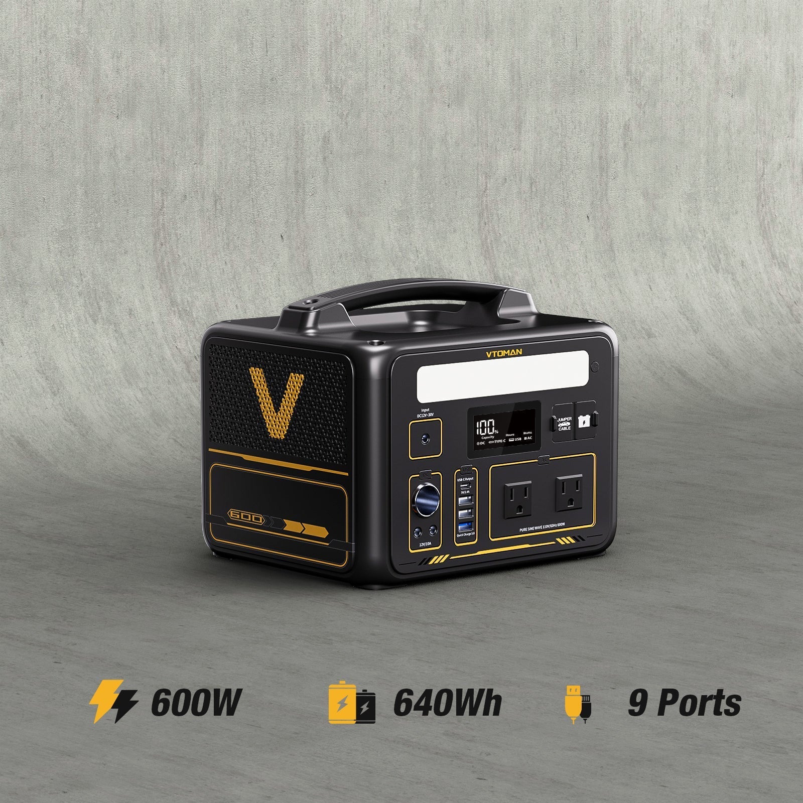 jump 600 power station with 600W output and 640wh capacity