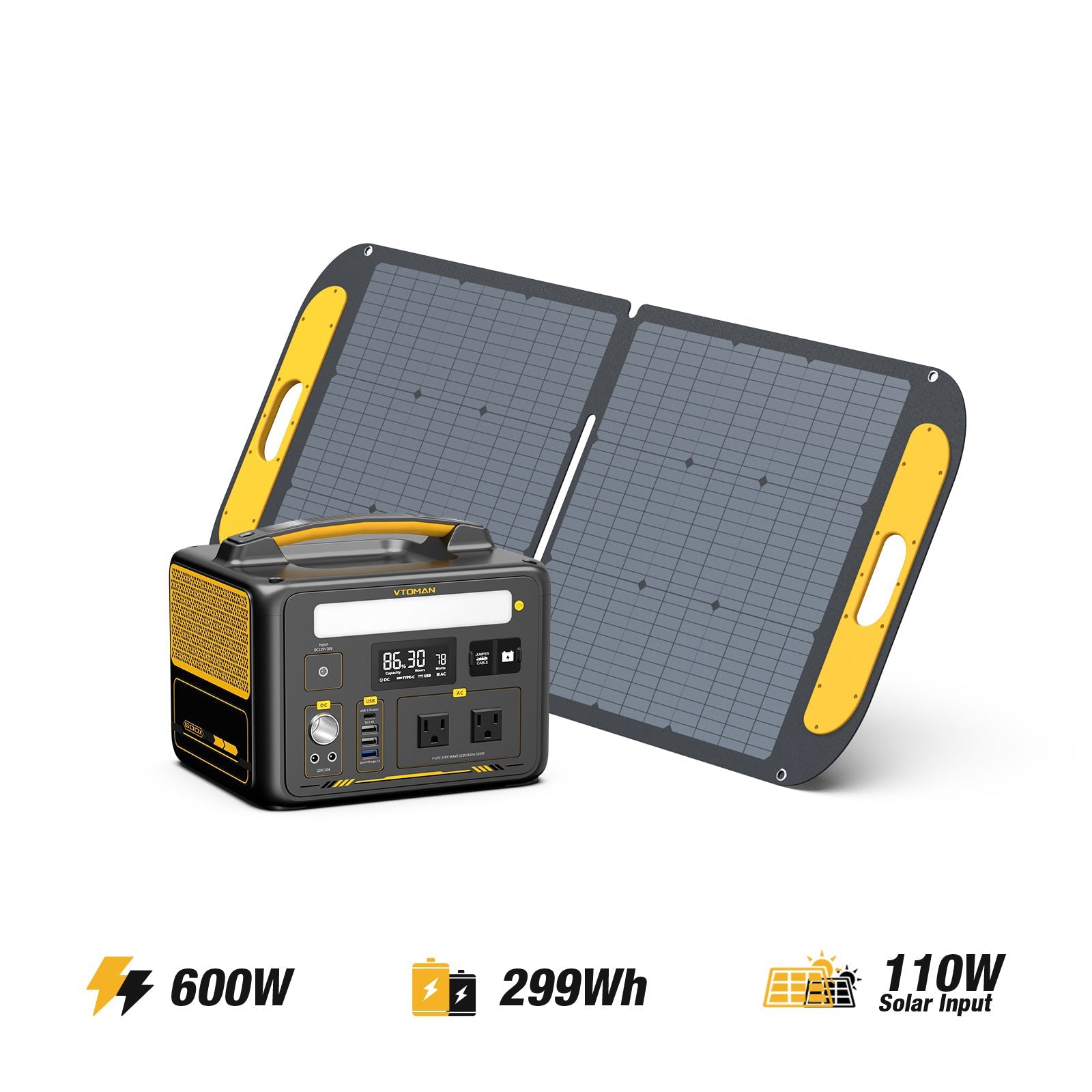 jump 600x power station-AC600W 299Wh capacity-110W solar panel