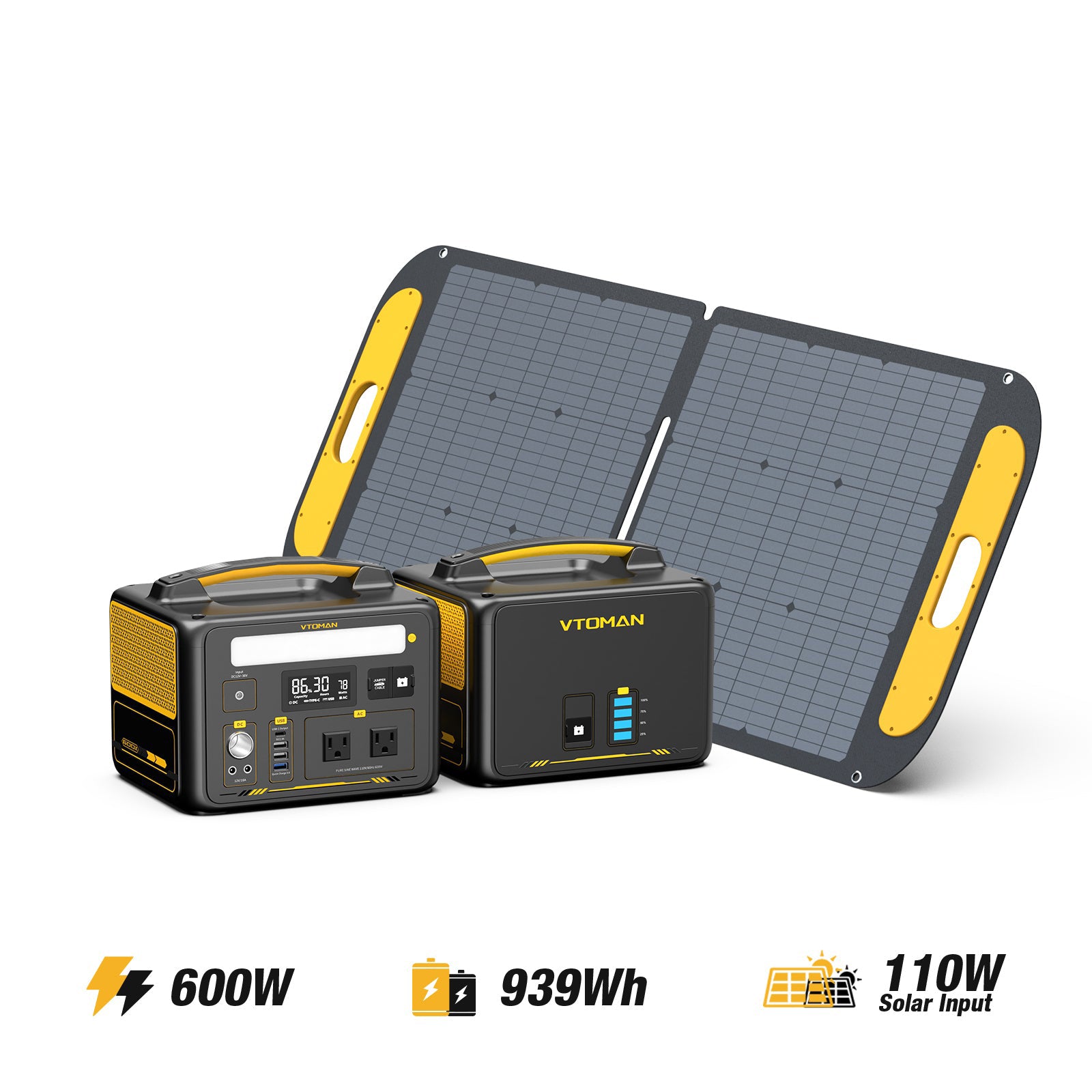 jump 600x power station-AC600W 299wh capacity--640Wh extra battery 110W solar panel