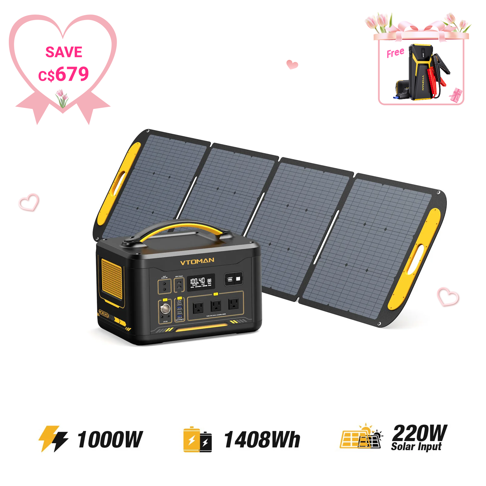 Jump 1000W/1408Wh 220W Solar Generator
