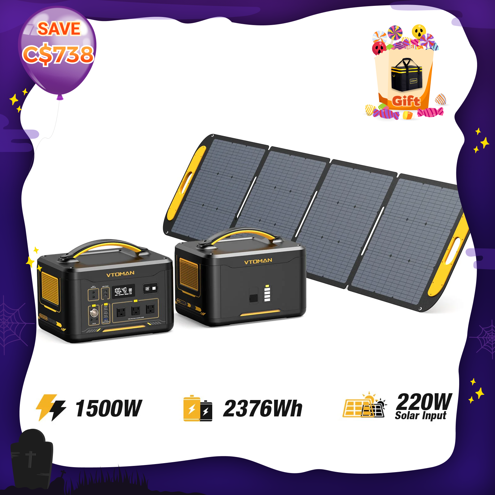 Jump 1500W/2376Wh 220W Solar Generator